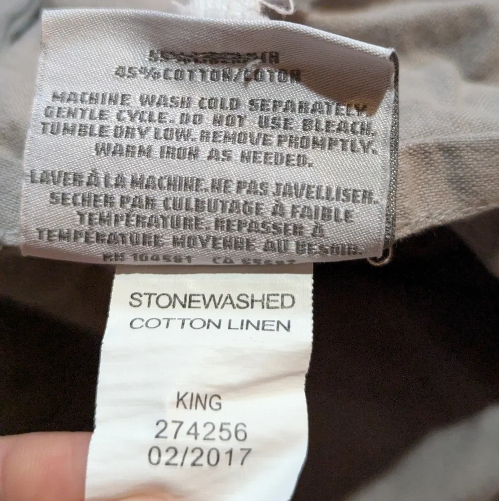 Restoration Hardware Stone Washed Cotton Linen King Duvet Cover Graphite